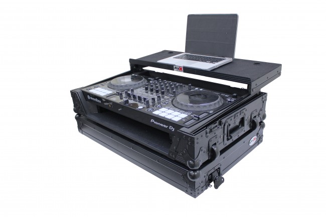 ATA Black Flight Case for Pioneer DDJ-1000 FLX6 SX3 DJ Controller with Laptop Shelf 1U Rack Space and Wheels