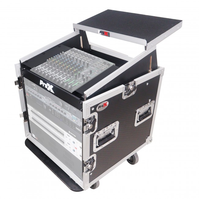 10U Vertical Rack Mount Flight Case with 10U Top for Mixer Combo Amp Rack with Laptop Shelf and Caster Wheels