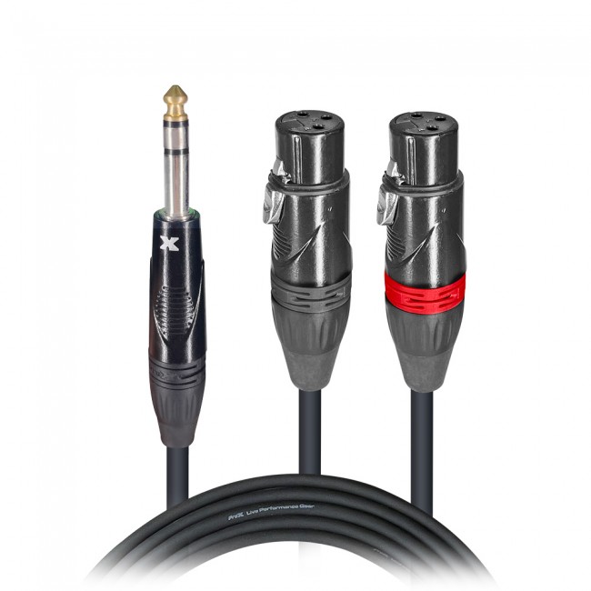 3 Ft. High Performance Y Cable 1/4 TRS-M Stereo to Dual XLR-F