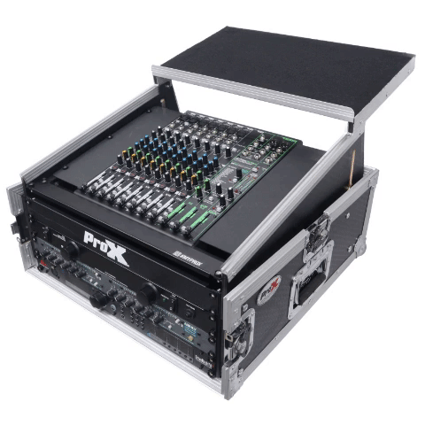 6U Vertical Rack Mount Flight Case with 10U Top for Mixer Combo Amp Rack with Laptop Shelf and Caster Wheels