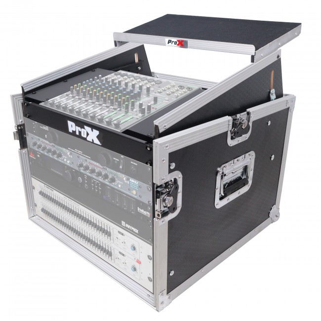  8U Vertical Rack Mount Flight Case with 10U Top for Mixer Combo Amp Rack with Laptop Shelf and Caster Wheels