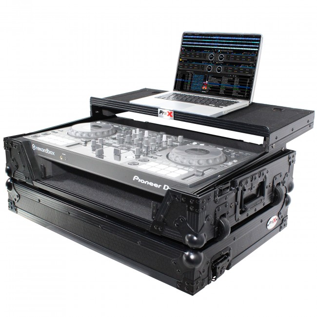 Flight Case For Pioneer DDJ-800 Digital Controller W-Sliding Laptop Shelf and Wheels &1U; Rackspace -Black on Black