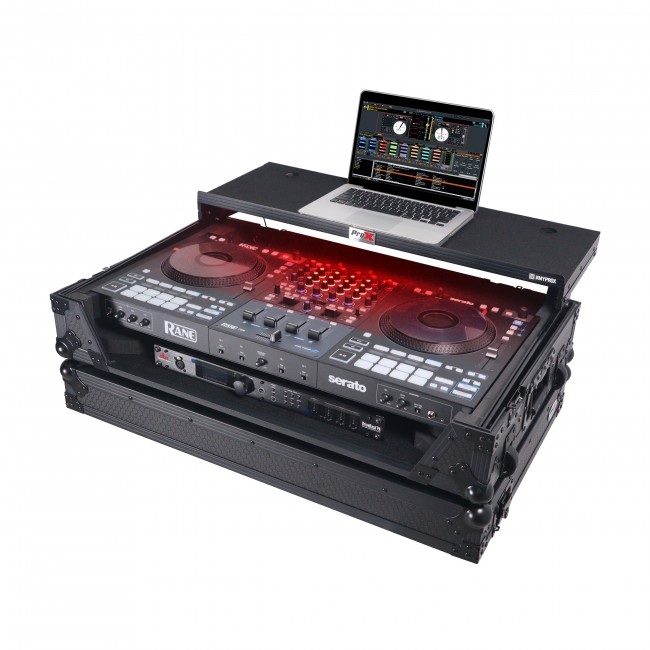 ATA Flight Style Road Case For RANE Four DJ Controller with Laptop Shelf 1U Rack Space LED and Wheels  - Black Finish