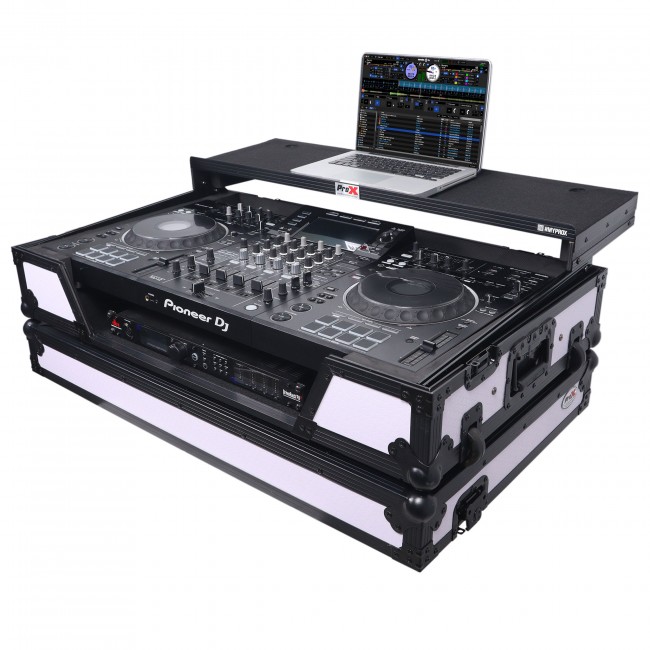 ATA Flight Case For Pioneer XDJ-XZ DJ Controller with Laptop Shelf 1U Rack Space and Wheels - Black White