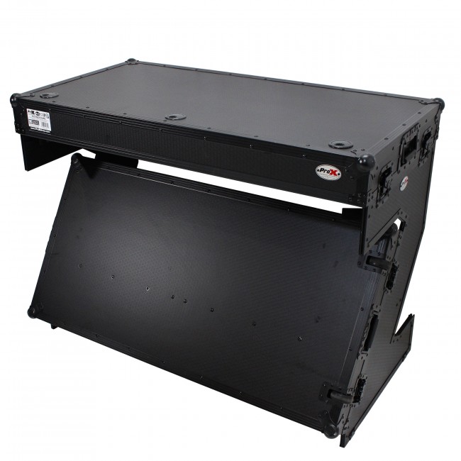 DJ Z-Table Folding DJ Table Mobile Workstation Flight Case Style with Handles and Wheels - Black Finish