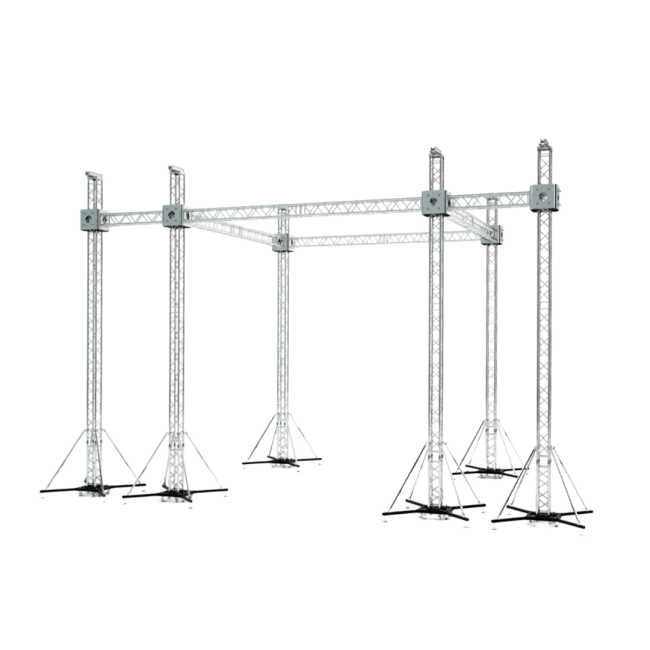 Flat Stage Roofing System with 7 Ft Speaker Wings and  6 Chain Hoists | 20 Ft W x 20 Ft L x 23 Ft H