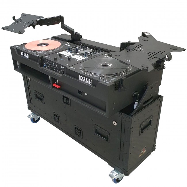 Flip-Ready Easy Retracting Hydraulic Lift Case for RANE Twelve Seventy and Seventy Two MKII Series , with Two Laptop Arms